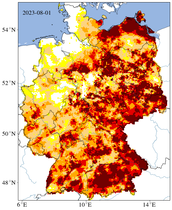 Entwicklung der Trockenheit 2023 für den Gesamtboden