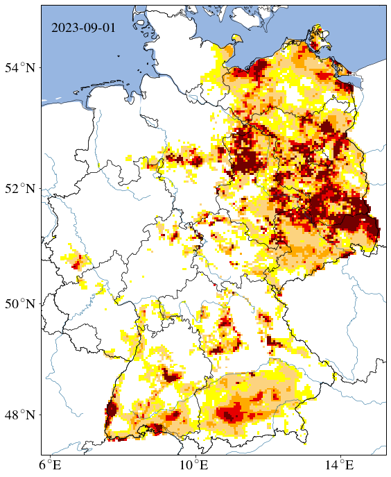 Entwicklung der Trockenheit 2023 für den Gesamtboden