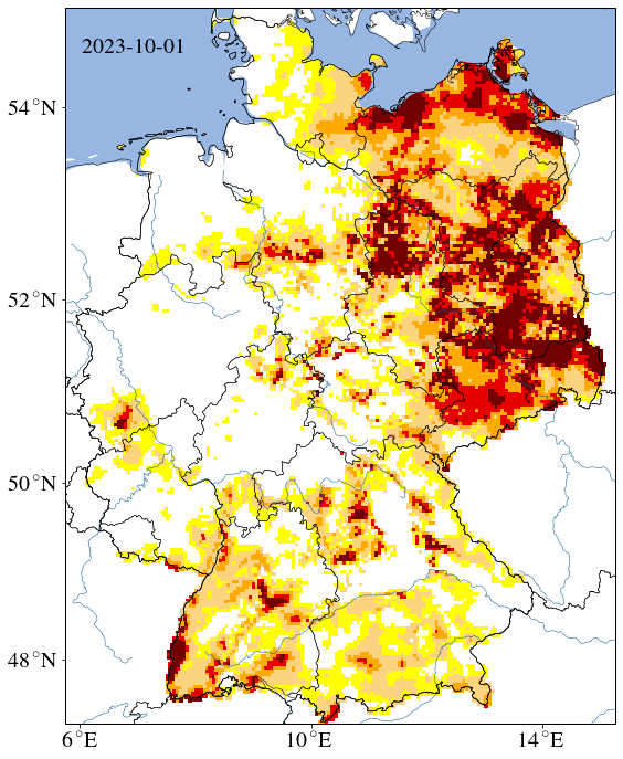 Entwicklung der Trockenheit 2023 für den Gesamtboden