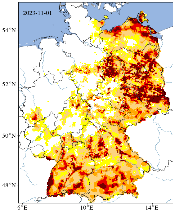 Entwicklung der Trockenheit 2023 für den Gesamtboden